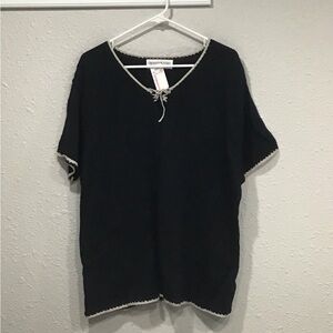 NWT Vintage Cross Country Black Knit Blouse Women’s 1X V-Neck Lace-Up Top Y2K 90